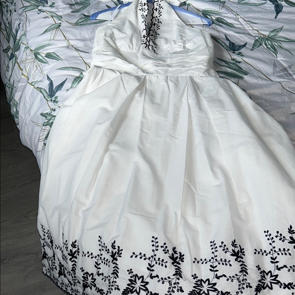 White and Black Embellished Tiered Halter Sundress